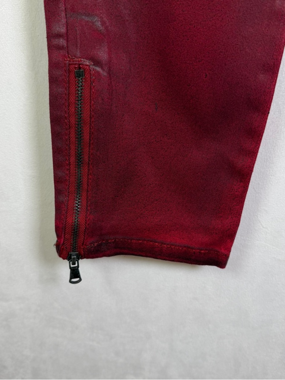Monarda Women’s Red Wax Coated Skinny Jean Sz 9 Y2K Moto Biker Denim Ankle Zip - Picture 5 of 10